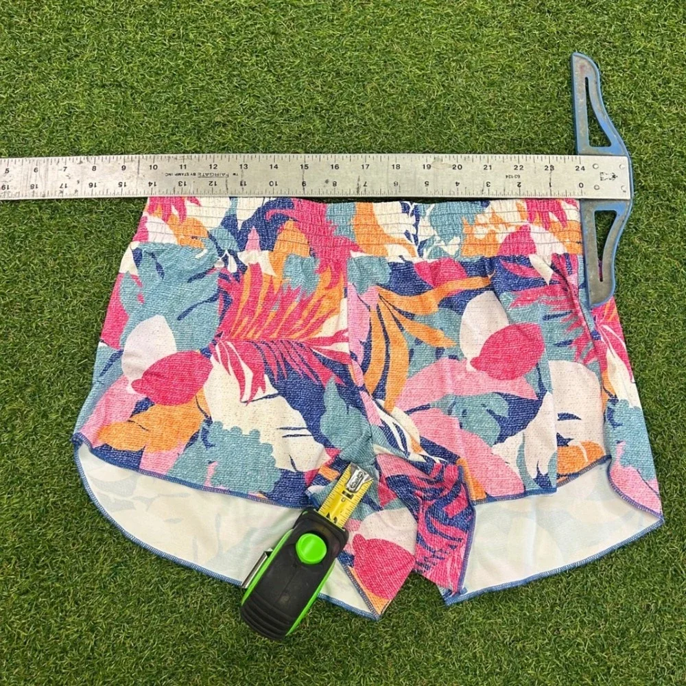 Speedo Womens Tropical Floral Board Shorts Pink Blue Smocked Waist Small